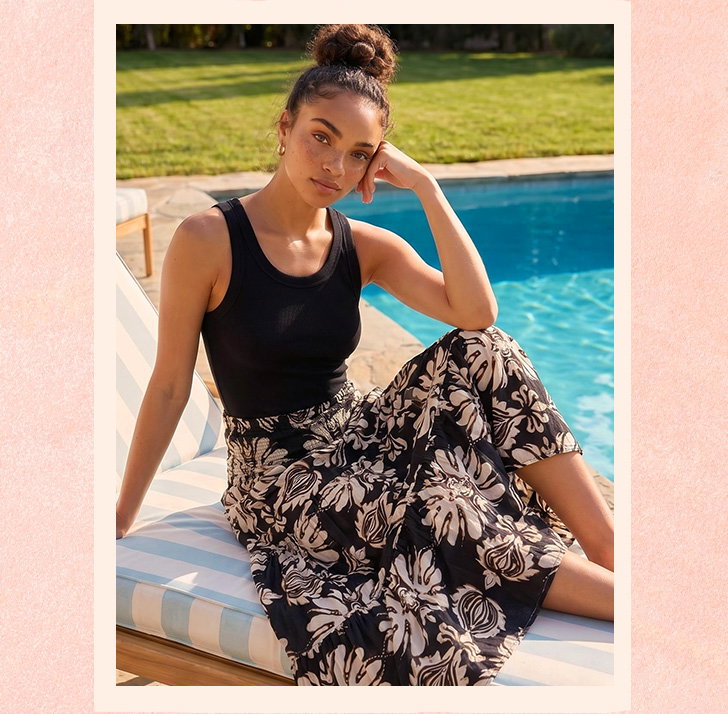 Printed Tiered Shirred Maxi Skirt