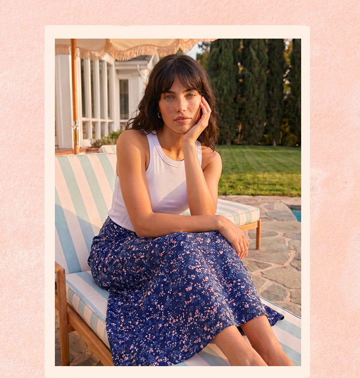 Floral Print Elastic Waist Midi Stretch Skirt