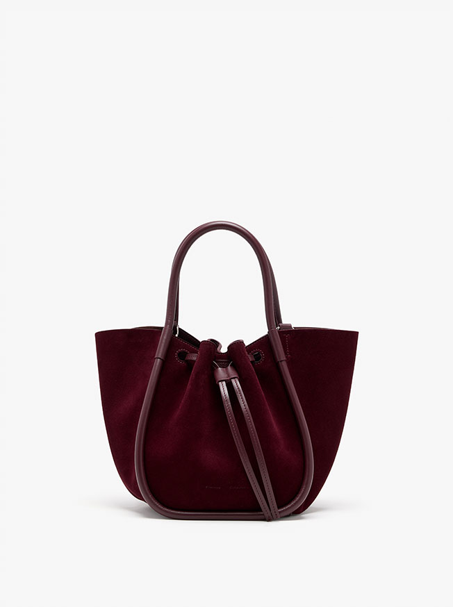 Small Ruched Tote in Soft Suede in Oxblood