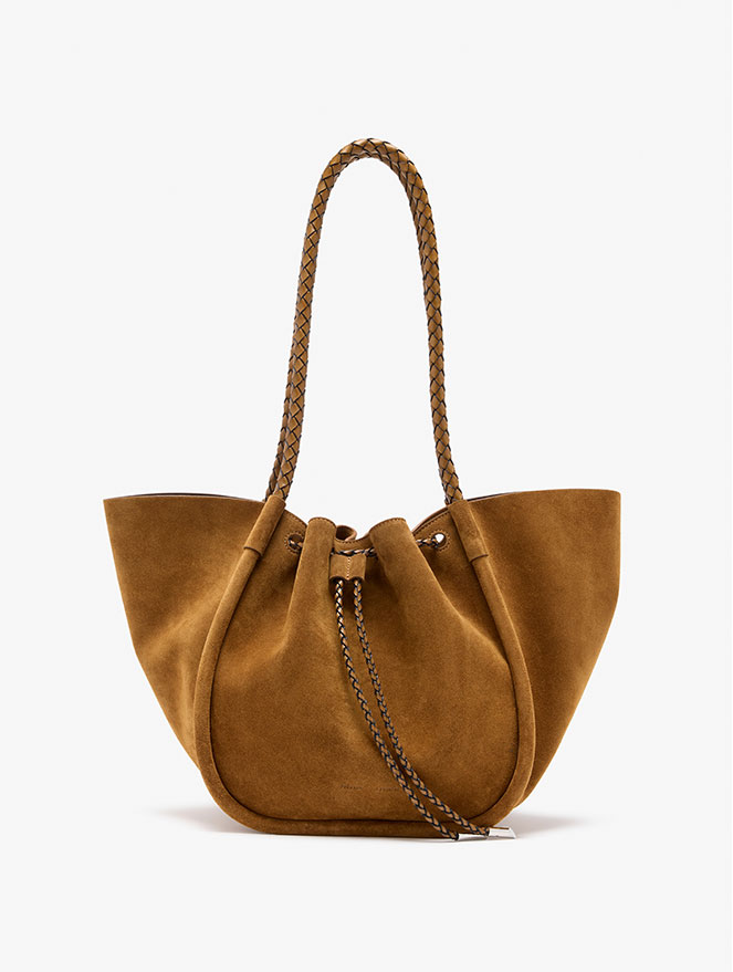 Large Ruched Tote in Suede and Braided Calf in Hazelnut