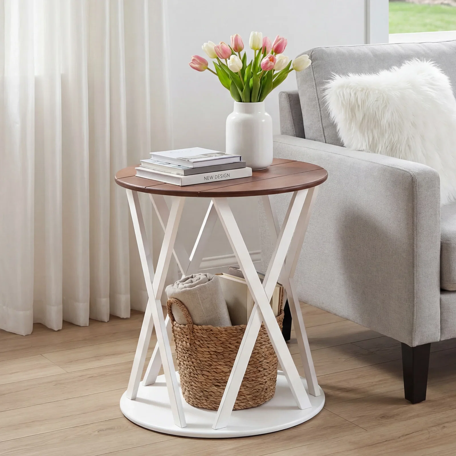 Image of Round Two Tone Rustic Style Accent Table 19" Dia x 21.5"H
