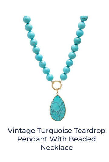Vintage Turquoise Teardrop Pendant With Beaded Necklace