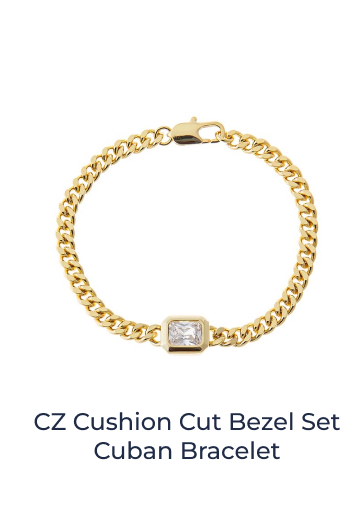 CZ Cushion Cut Bezel Set Cuban Bracelet