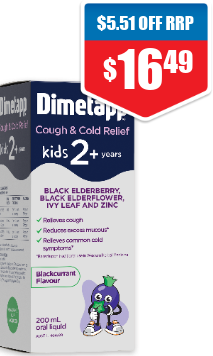 Dimetapp Kids Cough & Cold Relief Black Elderberry & Ivy Leaf 200ml 25% off RRP at Chemist Warehouse sale ends 22 July 2026