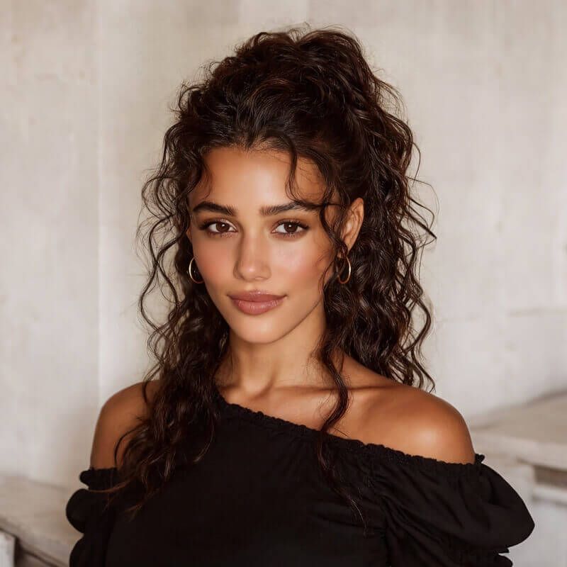 Chocolate Brown Long Loose Curly Human Hair Wig Glueless Wear And Go Fluffy Messy Curly Wave Wig Pre Plucked For Black Women
