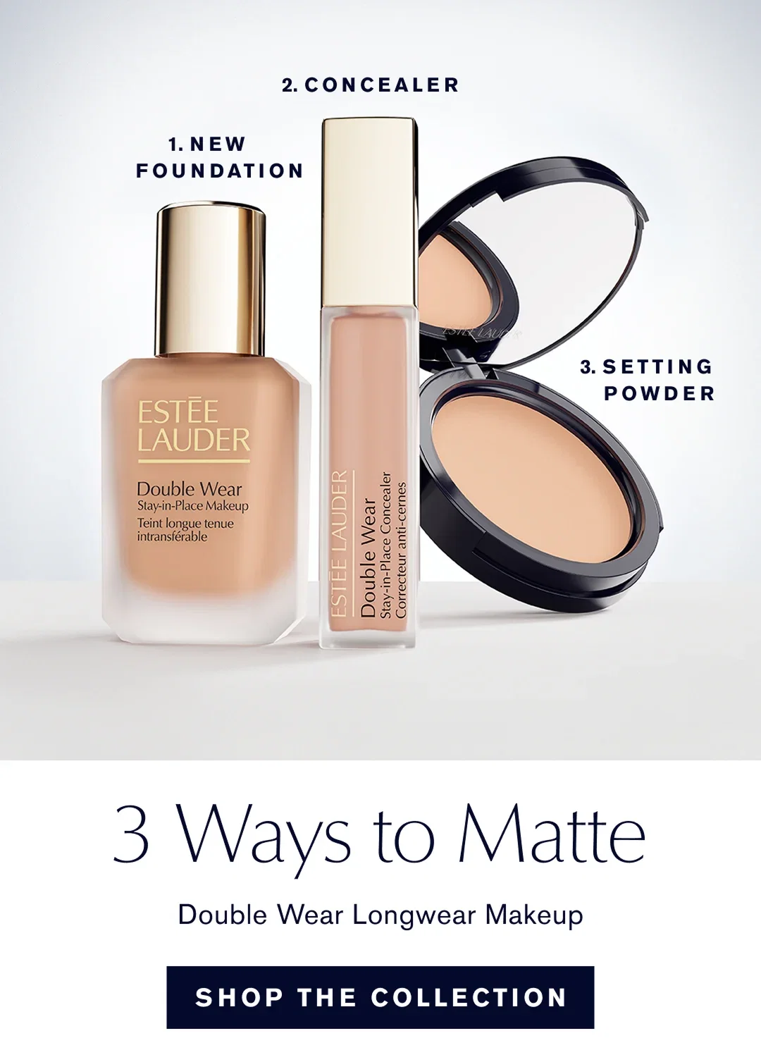 1. New Foundation | 2. Concealer | 3. Setting Powder | 3 Ways to Matte | Double Wear Longwear Makeup | SHOP THE COLLECTION