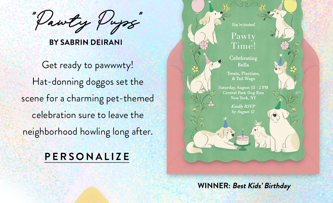 Winner: Best Kids Birthday Design -- Pawty Pups by Sabrin Deirani. Get a closer look here.