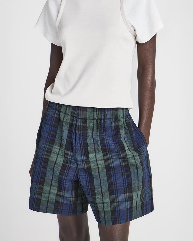 Womens checkered shorts in navy & green