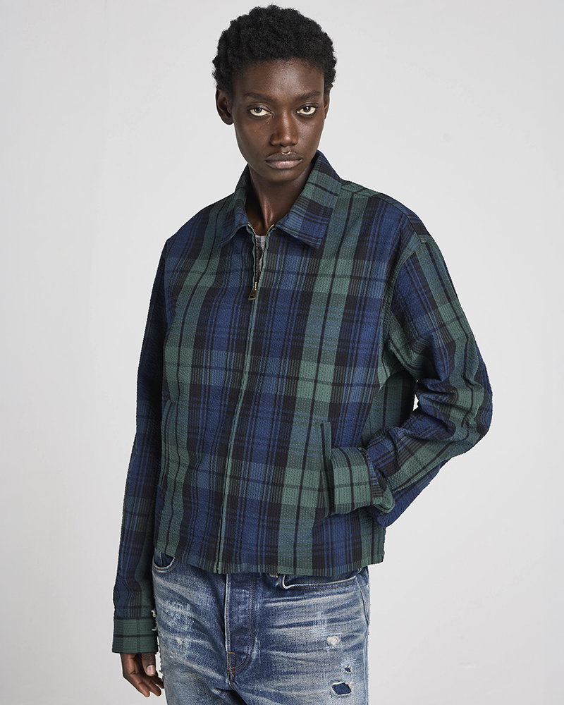 Womens front zip blouson in navy & green