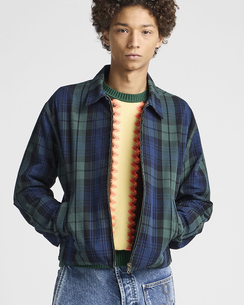 Womens front zip blouson in navy & green