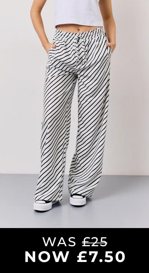 Black & White Striped Drawstring Trouser