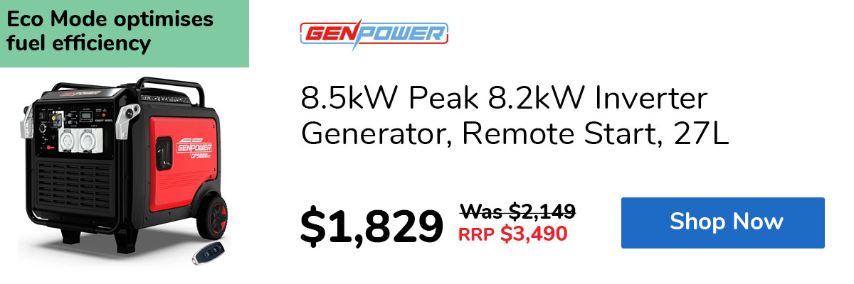 8.5kW Peak 8.2kW Inverter Generator, Remote Start, 27L