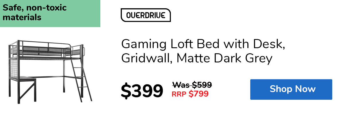 Gaming Loft Bed with Desk, Gridwall, Matte Dark Grey