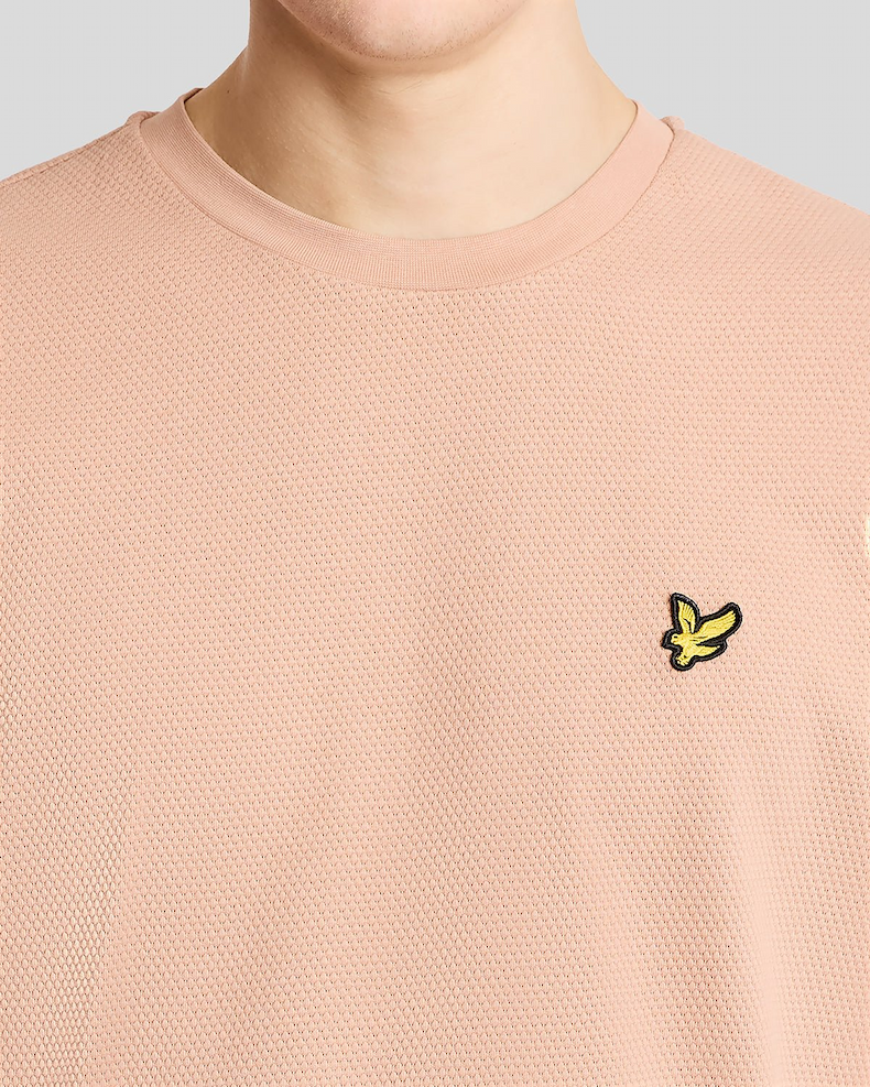 Man wears Textured Jacquard T-Shirt in Barley