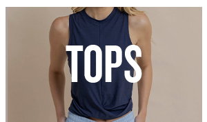 Tops. Woman in navy tank top.