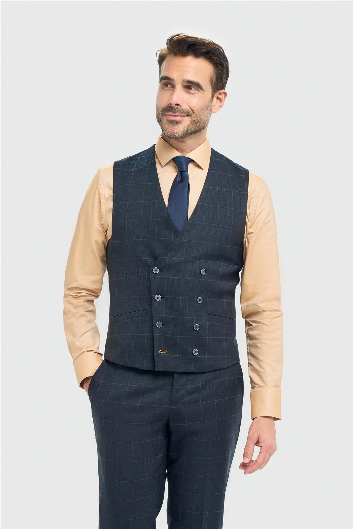 Image of Torino Navy Double Breasted Waistcoat