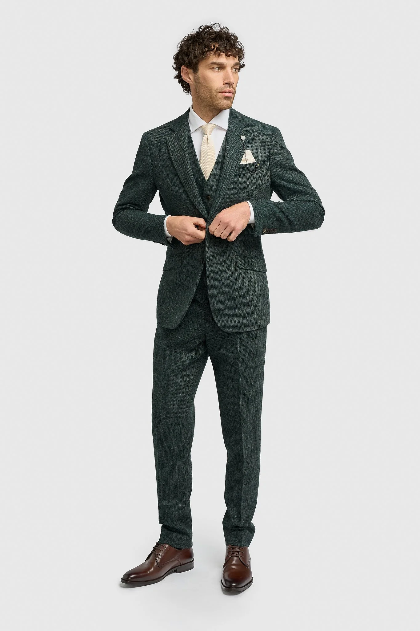 Image of Thomas Lush Olive Tweed Three Piece Suit