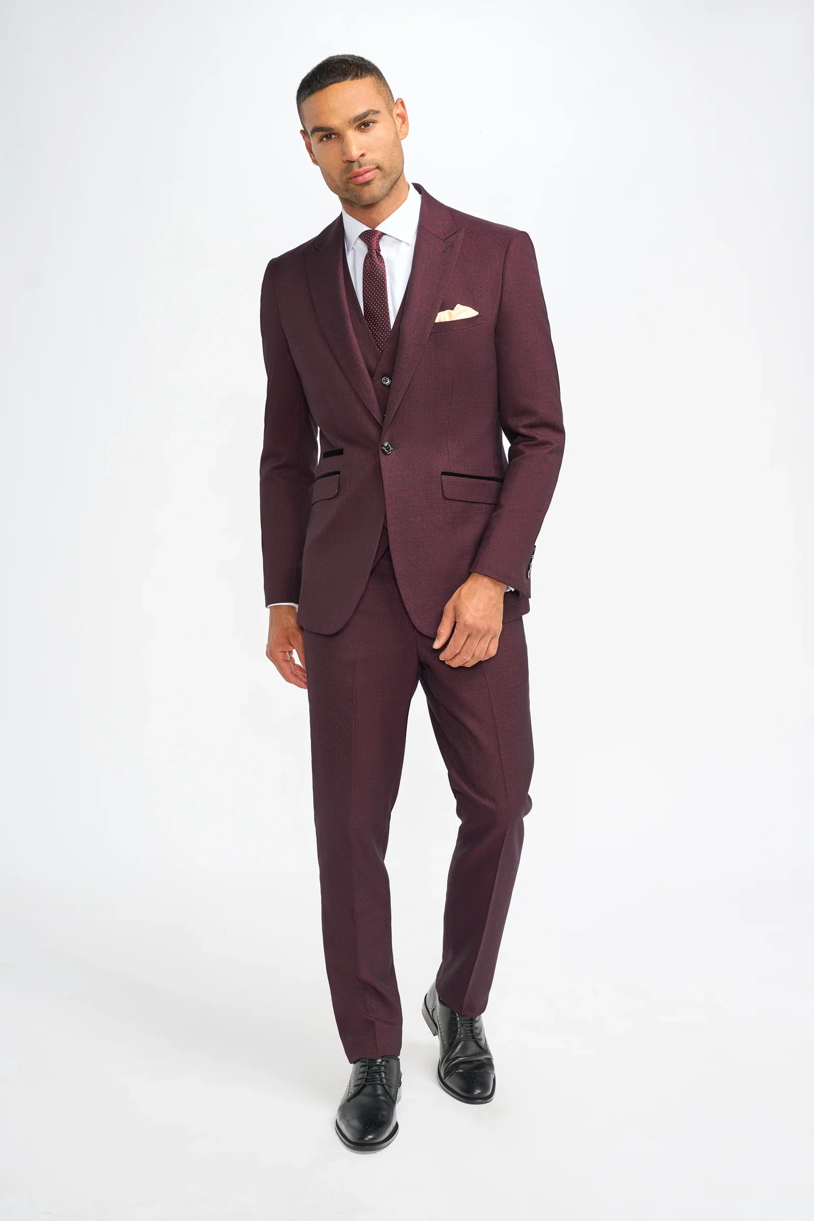 Image of Caridi Wine Regular Check Three Piece Suit