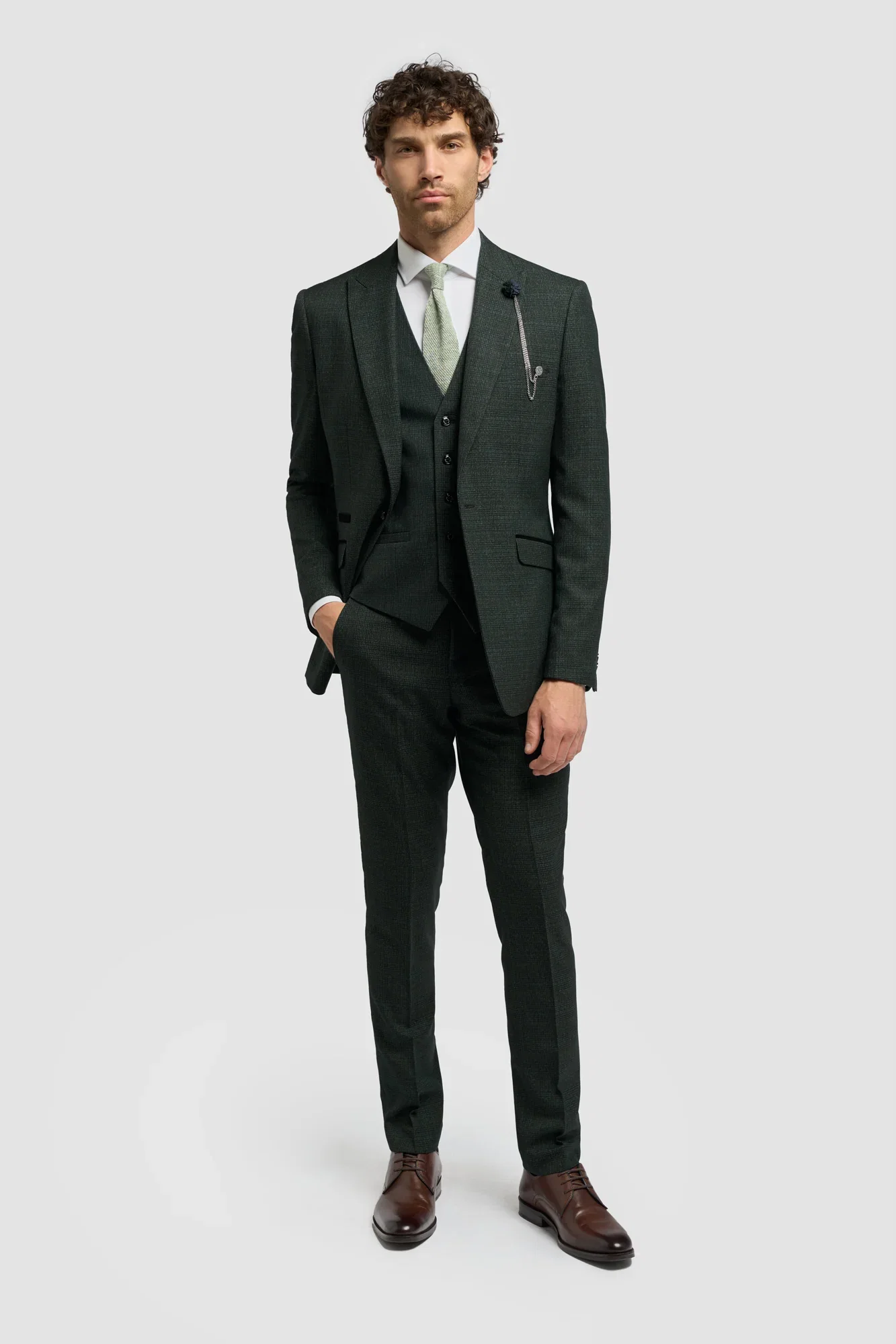 Image of Caridi Olive Regular Check Three Piece Suit