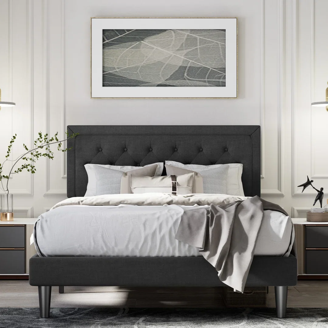 Hegg Velvet Tufted Upholstered Platform Bed with Wood Slats Headboard Included