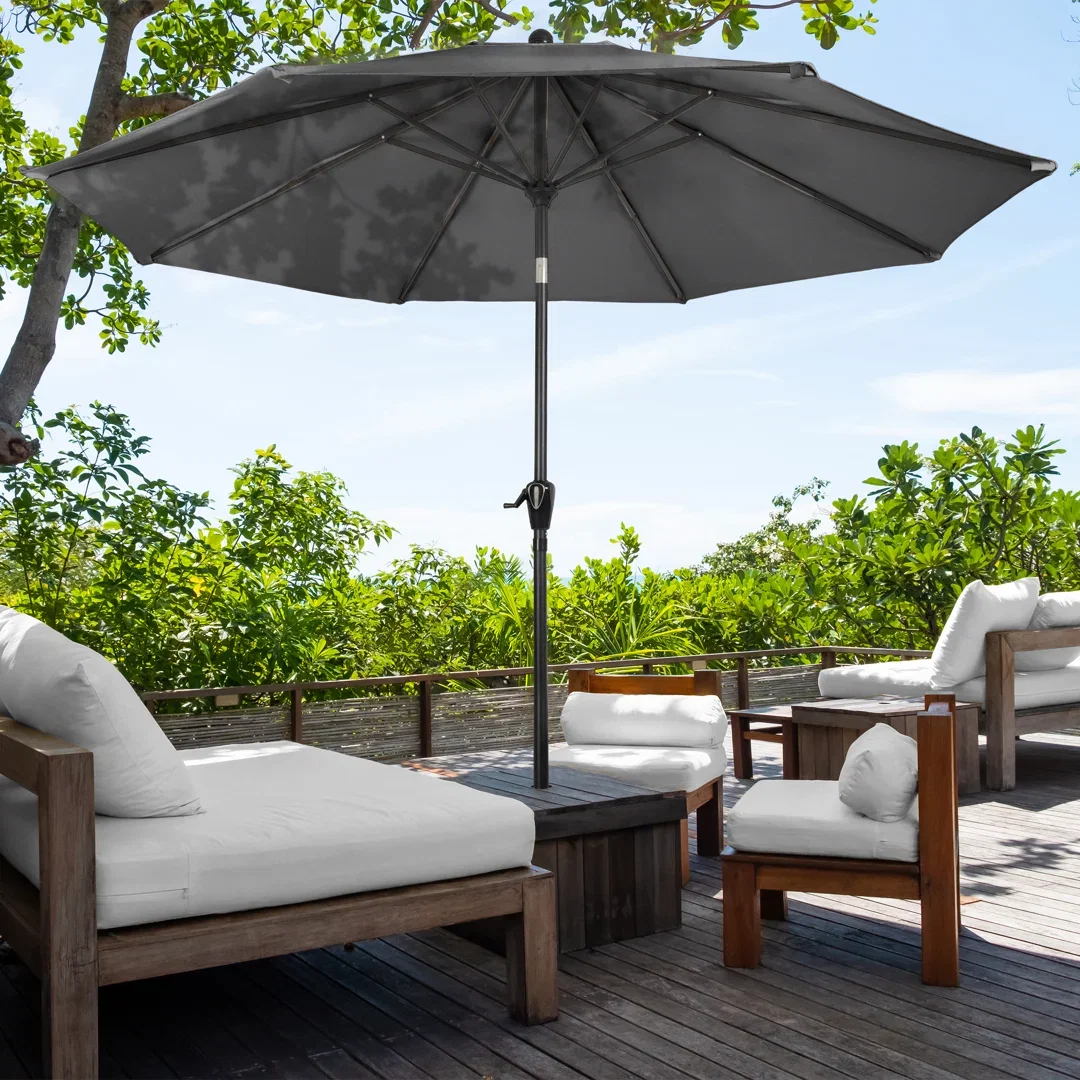 Kelton 10' W Crank Lift Auto-Tilt Patio Umbrella
