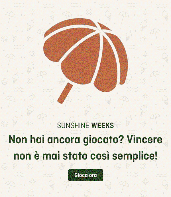Ombrellone stilizzato sopra testo promozionale con invito a giocare