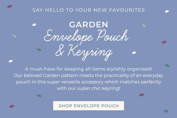 Say Hello to your new favourites Garden Envelope Pouch & Keyring A must-have for keeping all item stylishly organised! Our beloved Garden pattern meets the practicality of an everyday pouch in this super versatile accessory which matches perfectly with our chic keyring! Shop now