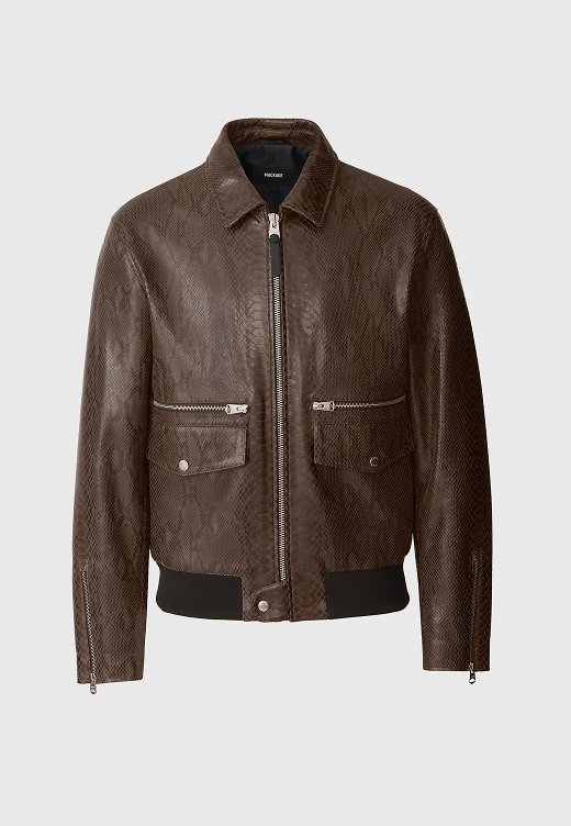 JAKARI-SNK Snake Pattern Leather Zip Jacket