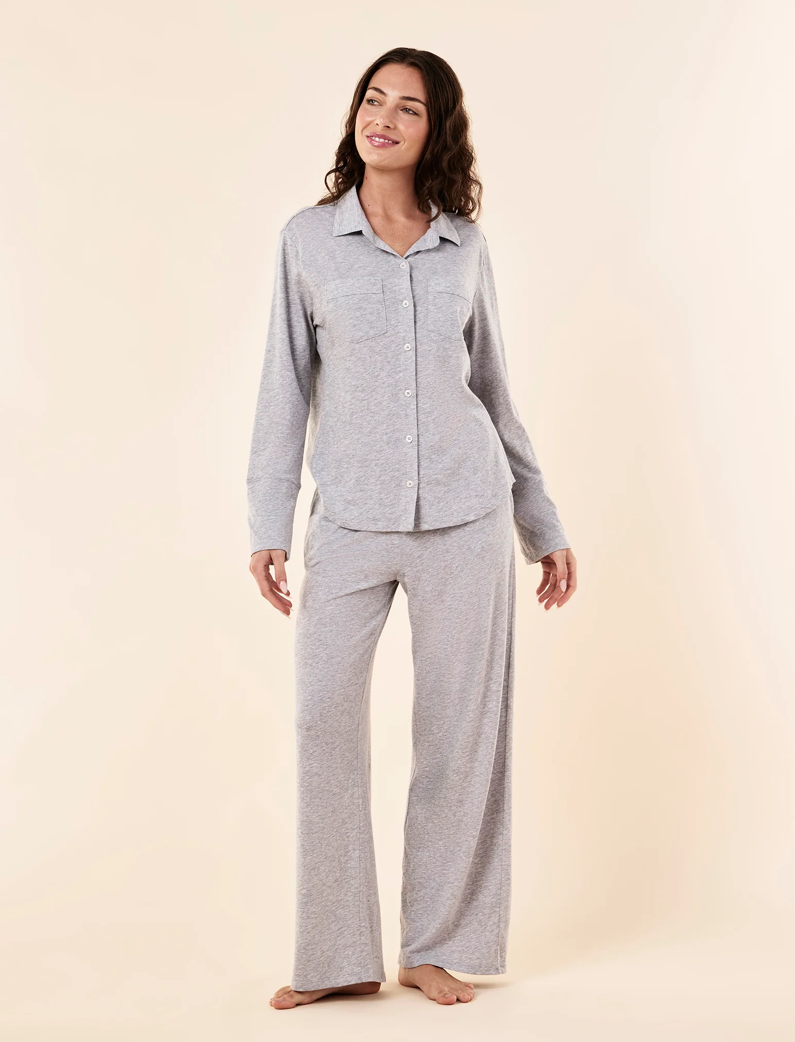 Image of Jada Organic Cotton Knit Button Front PJ Set