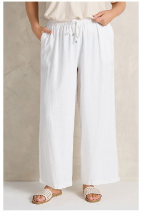 EVANS Curve White Wide Leg Premium Linen Trousers