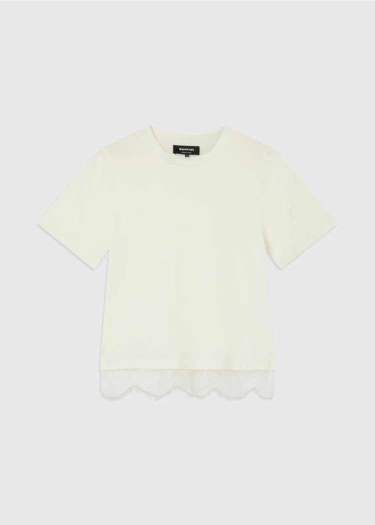 Ivory Lace Trim Detail Tee