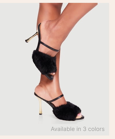 Shop Faux Fur Band Peep Toe High Heel Mules