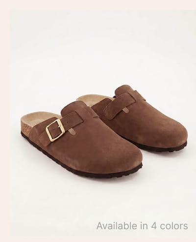 Shop Faux Suede Buckle Detail Cork Clogs