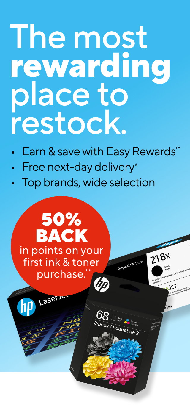 50% back in points on your first ink & toner purchase. Shop now.