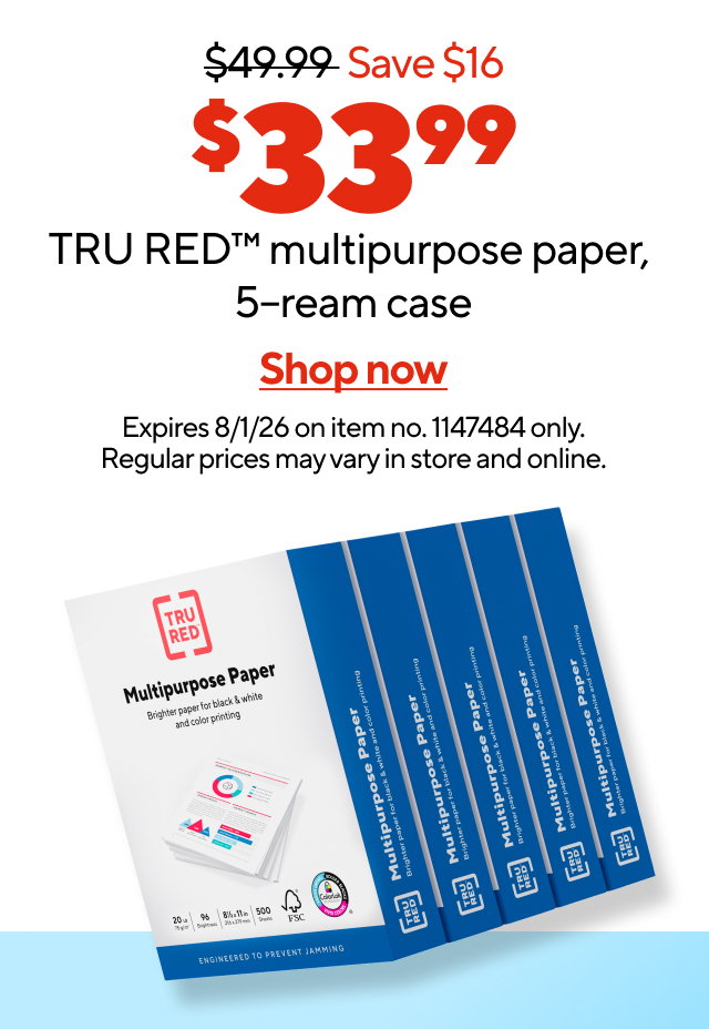 $33.99 TRU RED multipurpose paper 5-ream case. Shop now.