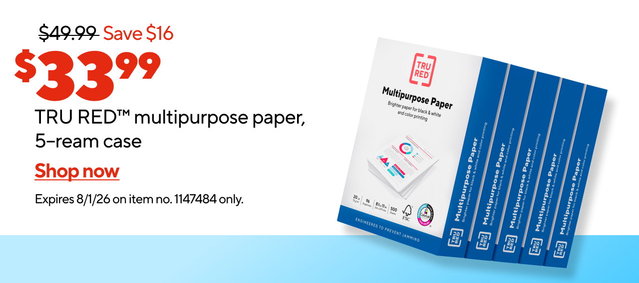 $33.99 TRU RED multipurpose paper 5-ream case. Shop now.