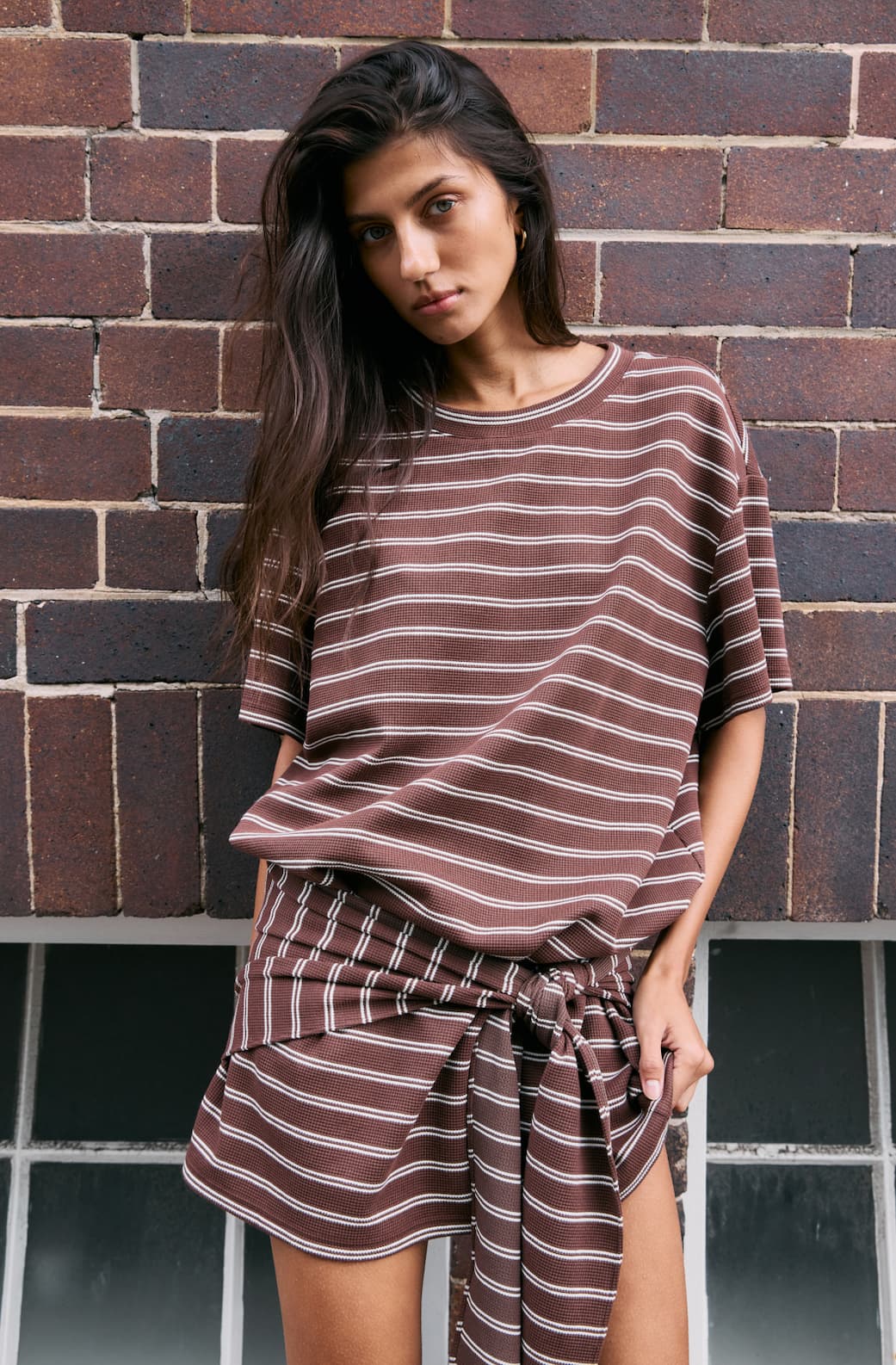 Striped Tie Waist Jersey Mini Dress