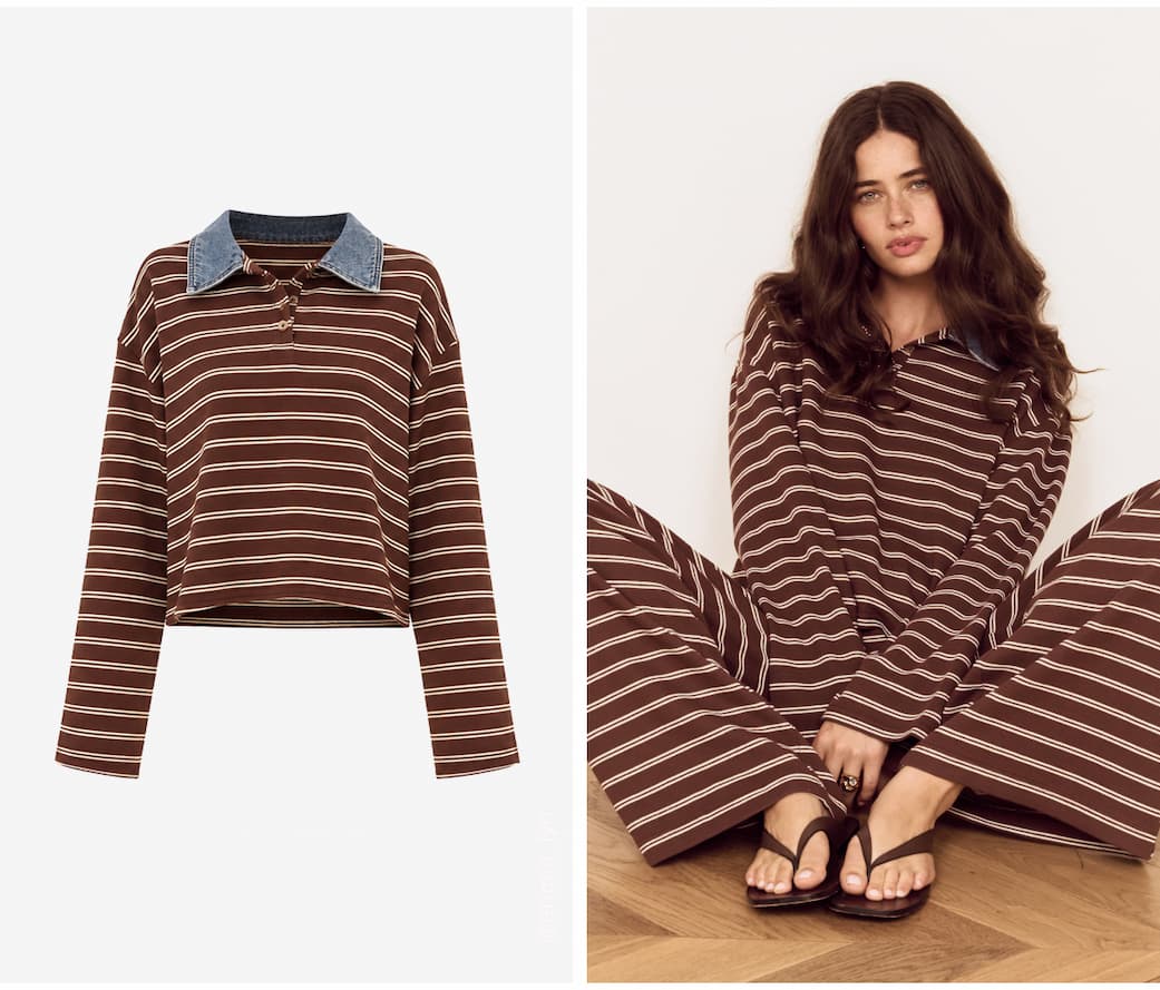 Constrast Collar Striped Jersey Polo Top