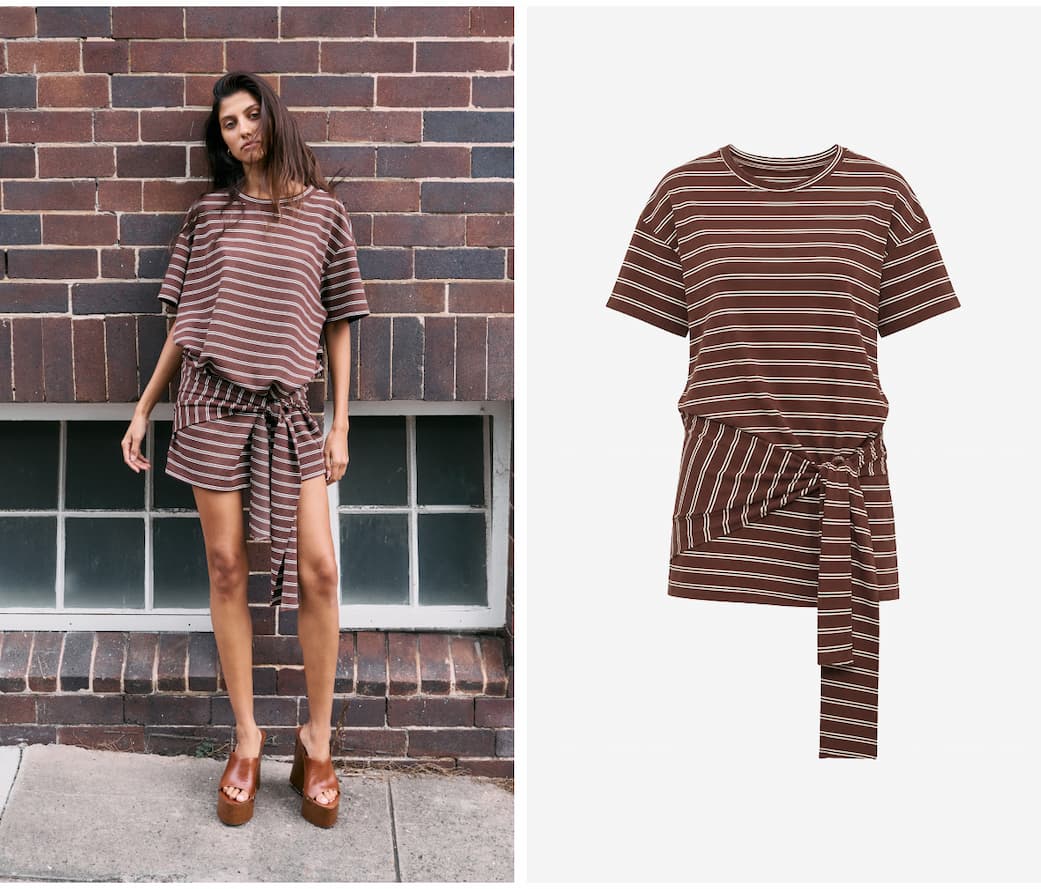 Striped Tie Waist Jersey Mini Dress