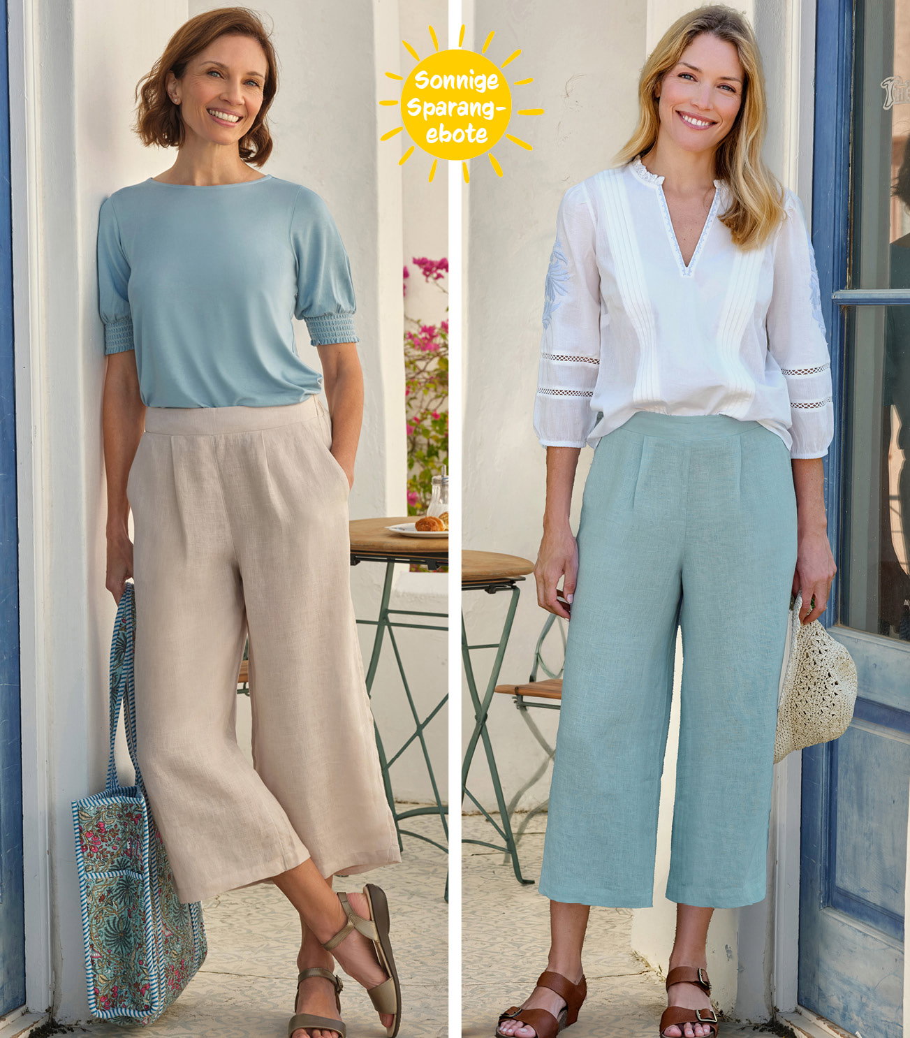 Leinen-Culottes mit elastischem Rückenbund