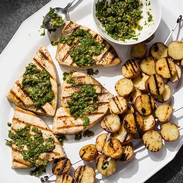 Grilled Swordfish with Potatoes and Salsa Verde