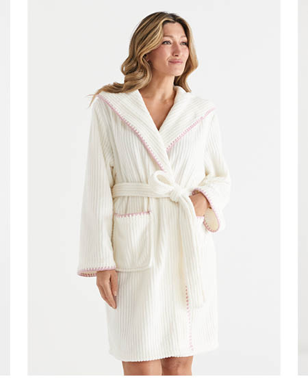 Pink Trim Self Stripe Robe
