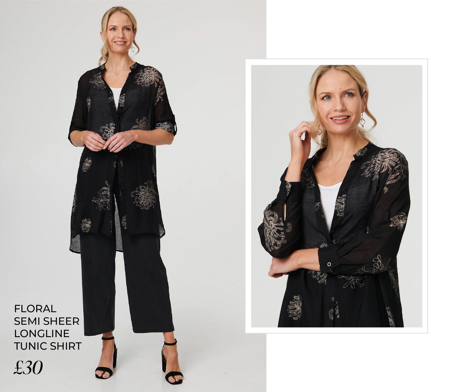 Floral Semi Sheer Longline Tunic Shirt | Shop Now