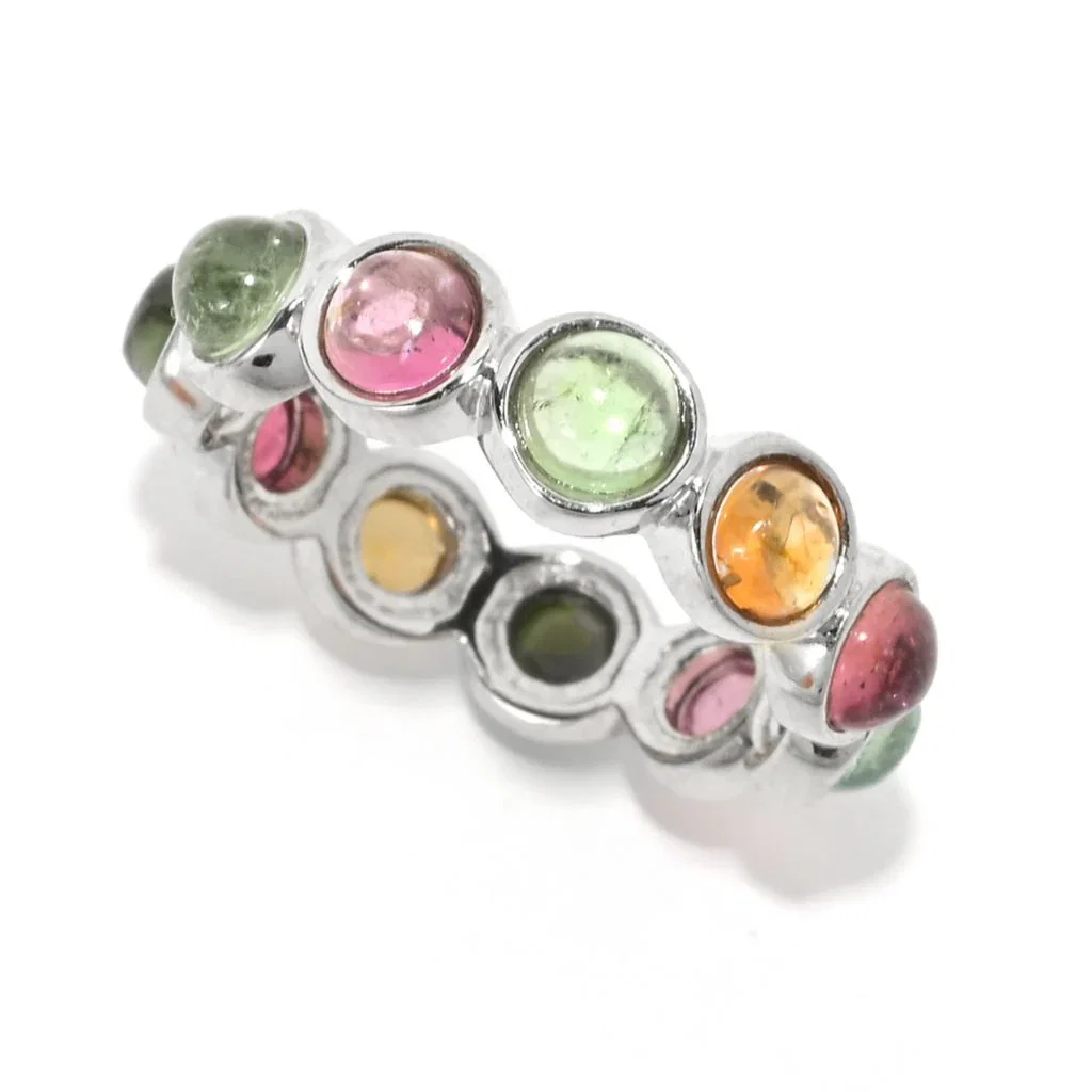 Image of Platinum Plated 3.84ctw Multi Tourmaline Eternity Band Ring