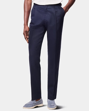 Regular Fit Navy Pleated Trousers With Side Adjusters