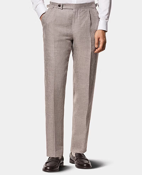Tailored Fit Brown Melange 1913 Linen Pleated Suit Trousers With Side Adjusters