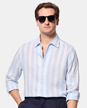 Blue & White Wide Stripe Linen Shirt
