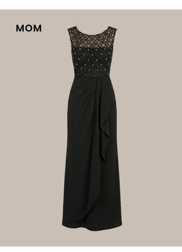 Draped Crepe Beaded Combo Gown In Black