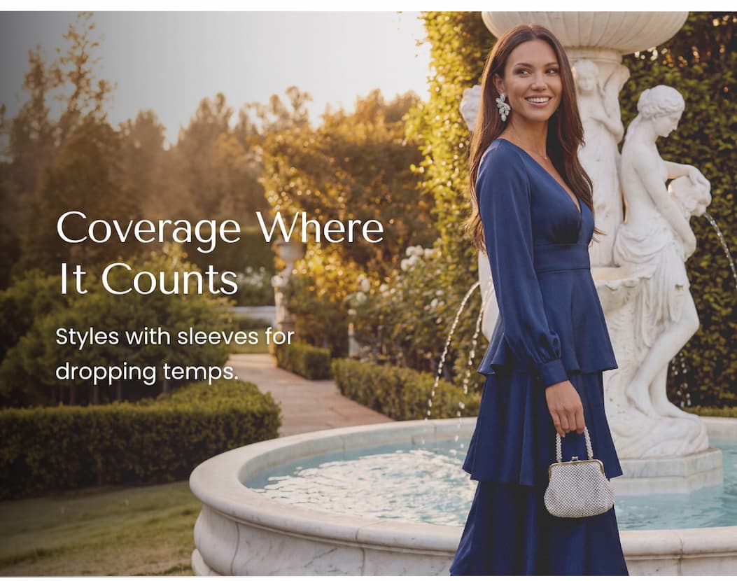Long Sleeve Satin Tiered Gown In Navy Sateen