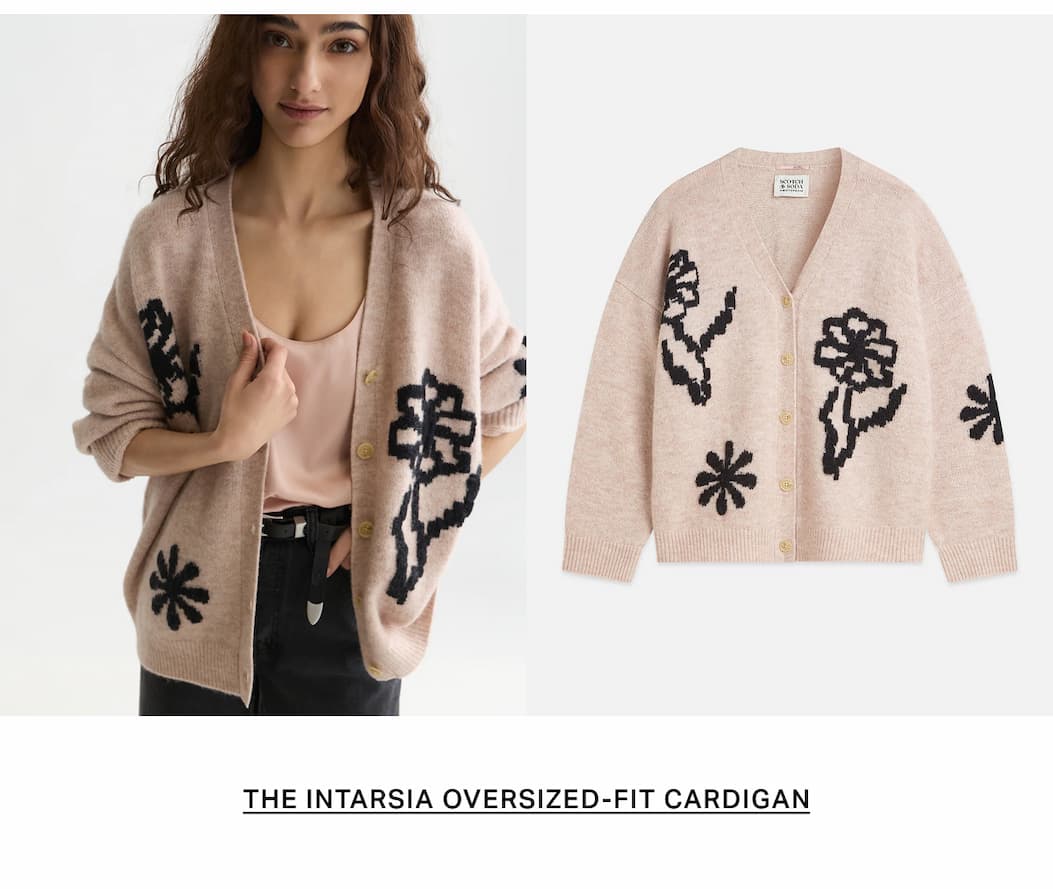 Intarsia Oversized-Fit Cardigan
